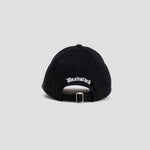 Load image into Gallery viewer, The back of a black hat with Deadstock embroidered in white
