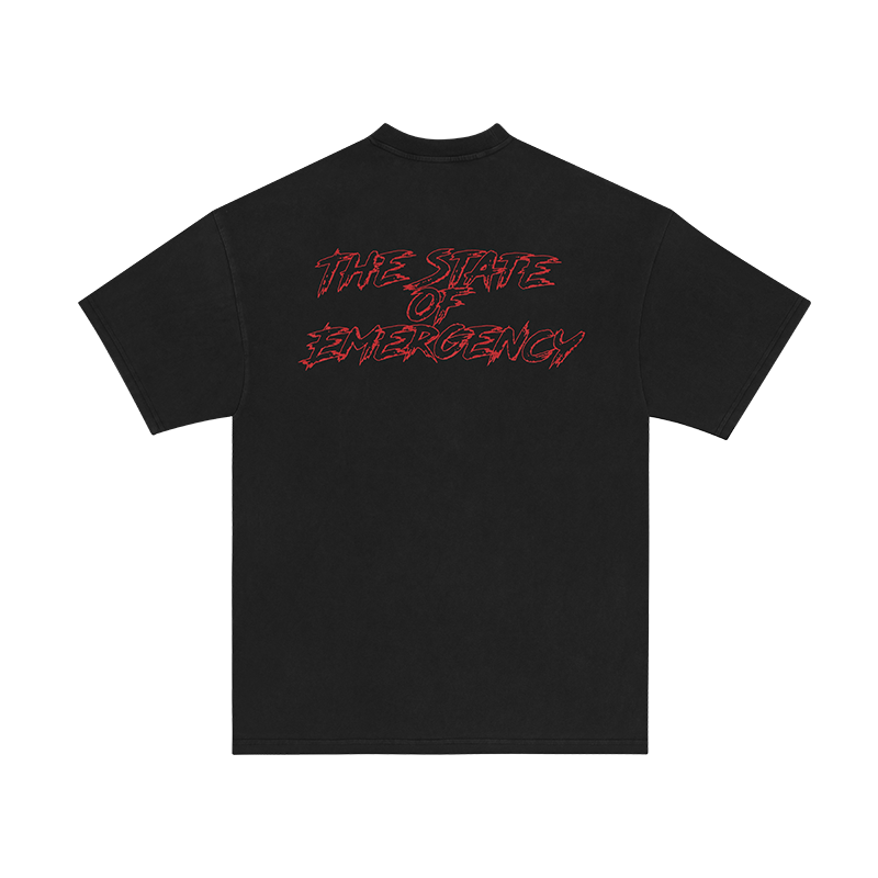 Deadstockclo tshirt with red State of Emergency backprint
