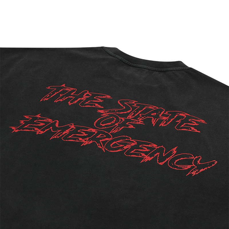 Deadstockclo tshirt with red State of Emergency backprint