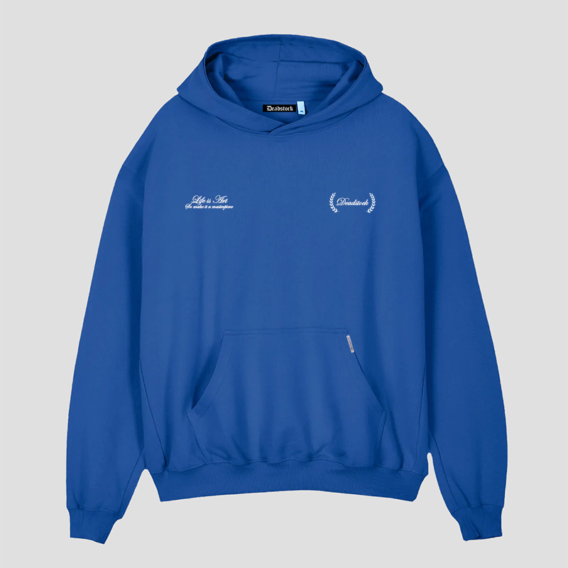 Cobalt Blue Deadstock Clo Hoodie with Life is Art embroidered 