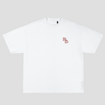 Load image into Gallery viewer, The fornt of a white t-shirt with DS printed on the left chest
